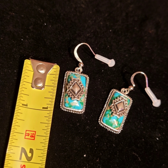 Southwestern Boho Turquoise and Silver Earrings - Picture 5 of 7